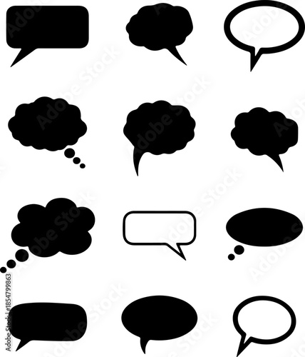 Speech bubble art vectors and Set of black message box icon silhouette collections