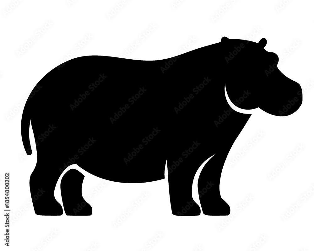 Fototapeta premium cute hippo black silhouette, simple design, vector illustration 