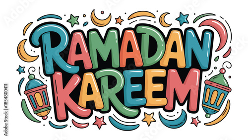 Ramadan Kareem Illustration: Colorful illustration celebrating Ramadan with crescent moon and stars, conveying the joy and spirit of the holy month.