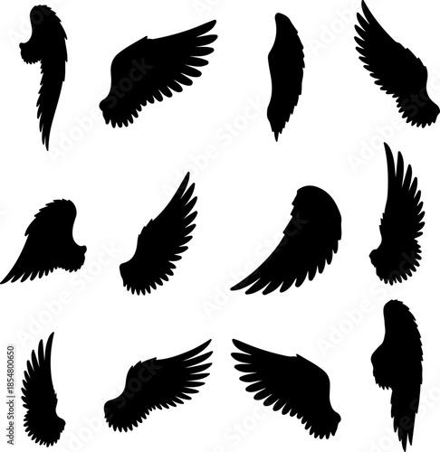 Wing art vectors and Set of black wings icon silhouette collections