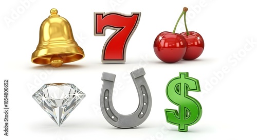 Casino, luck, icons, 3D, symbols, gold, red, green, gambling, fortune