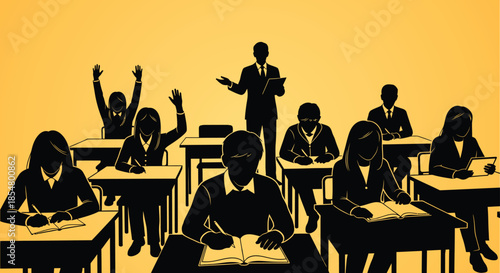 Students in classroom with teacher standing