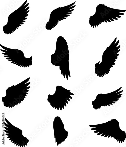 Wing art vectors and Set of black various wings icon silhouette collections