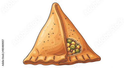 Crispy Golden Samosa Pastry with Spicy Vegetable and Pea Filling Illustration