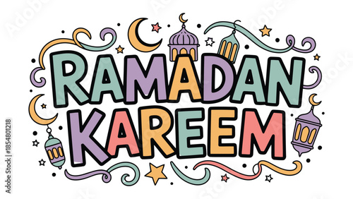 Ramadan Kareem Illustration: Celebrate the sacred month of Ramadan with this vibrant illustration, featuring ornate decorations that embody the spirit of generosity, joy, and peace. 