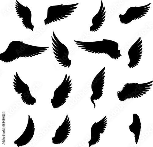 Wing art vectors and Set of black various wings icon silhouette collections