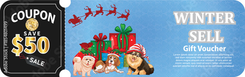 Winter sell gift voucher: save $50 on festive products with cute dogs and santa