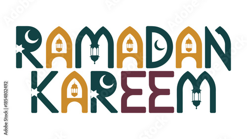 Ramadan Kareem: A festive and colorful greeting showcasing the spirit of Ramadan, decorated with symbolic stars and crescent moons.