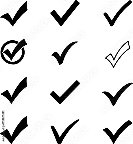 Check mark art vectors and Set of black checkmark icon silhouette collections