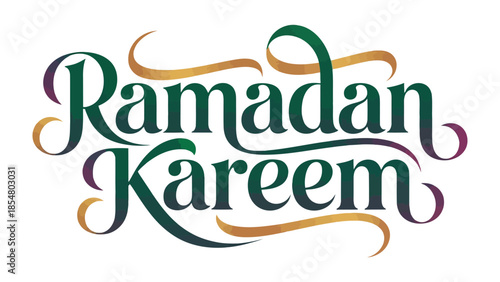Ramadan Kareem Illustration: Artistic rendering of 'Ramadan Kareem' in vibrant colors and elegant typography, perfect for festive greeting and religious observance.