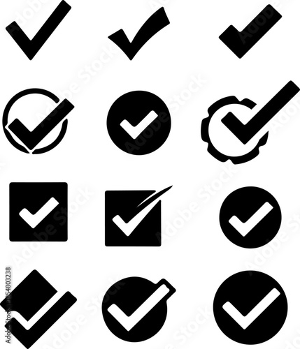 Check mark art vectors and Set of black checkmark icon silhouette collections