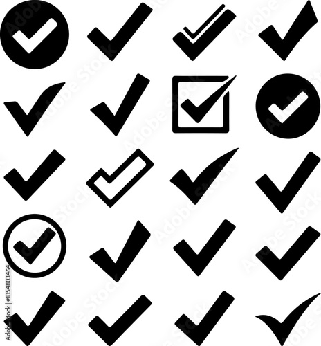 Check mark art vectors and Set of black checkmark icon silhouette collections