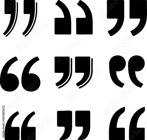 Quotation mark art vectors and Set of black modern quote icon silhouette collections