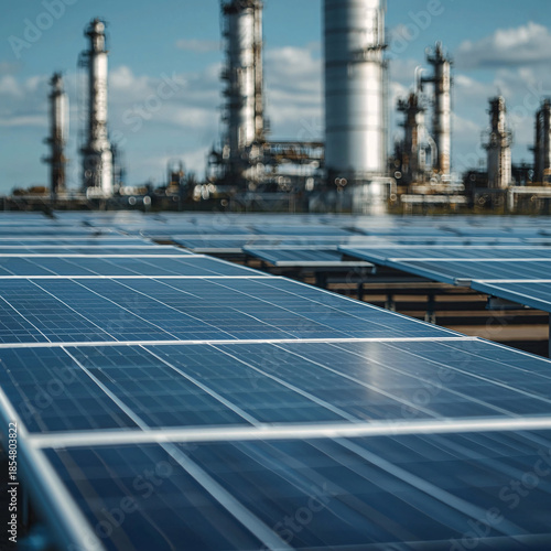 Renewable energy progress solar panels and industrial facilities urban landscape technology perspective eco-friendly concepts