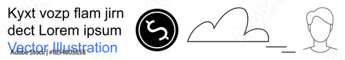 Financial security, cloud storage, data management, user identity, connectivity, digital solutions. Currency symbol, cloud human outline. Financial security and cloud storage concepts