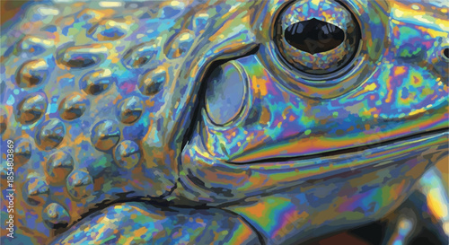 Macro Portrait of an Iridescent Multi-Colored Toad Skin with Oily Rainbow Texture