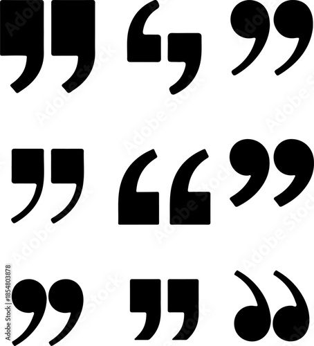 Quotation mark art vectors and Set of black modern quote icon silhouette collections