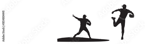 Baseball pitcher silhouette in throwing motion on mound for sports poster and athletic team branding illustration
