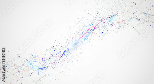 R�seau num�rique abstrait vibrant. Flux de donn�es futuriste complexe se dispersant brillamment sur un fond blanc pur.. AI Generated