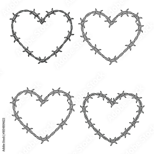 Barbed Wire Heart Frames Set Black and White Thorn Wire Decorative Borders