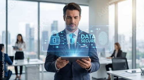 Cybersecurity shield hologram for data protection and network safety