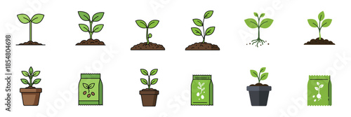 Plant Growth Stages and Gardening Agriculture Icon Set