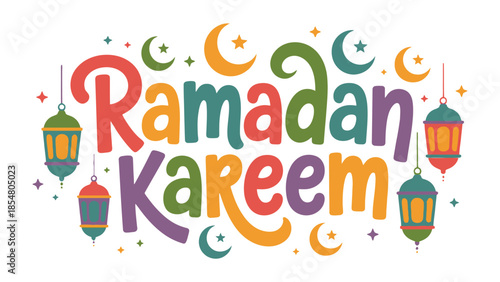 Ramadan Kareem Illustration: A vibrant and colorful illustration conveys the spirit of Ramadan Kareem, featuring the word in a dynamic typography.
