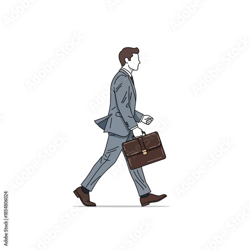 Business professional walking confidently with briefcase in a minimalistic style