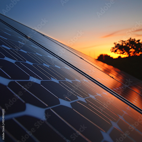 Sustainable energy adoption urban environment solar panel installation sunset view renewable technology concept