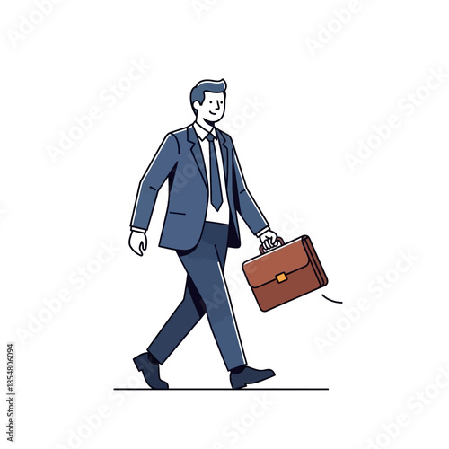 Professional businessman confidently walking with briefcase in formal attire conveying success and