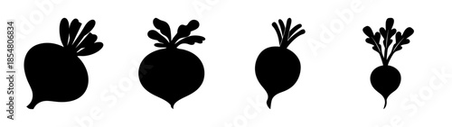 Four silhouetted root vegetables