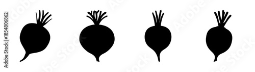 Four silhouetted root vegetables
