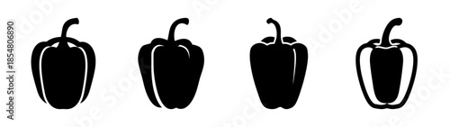Four silhouetted bell peppers