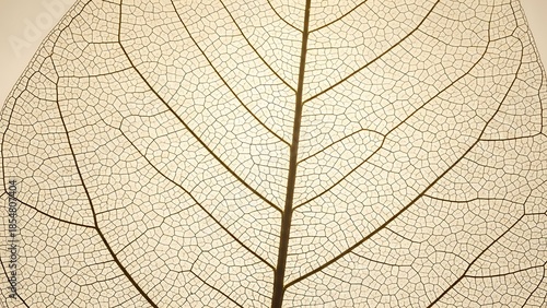 Close-up of intricate, delicate leaf skeleton with visible veins, showcasing natural patterns and textures in soft, natural light