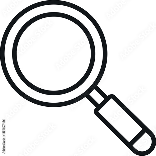 Simple black line magnifying glass icon for search isolated on white background