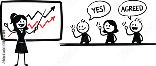 Business woman presenting to colleagues with agreement and positive feedback