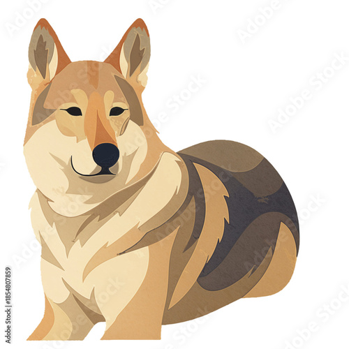 Happy shiba inu dog sitting, looking at the viewer