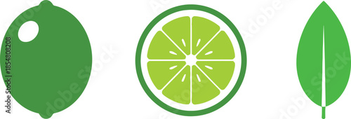 Lime fruit and leaf icons