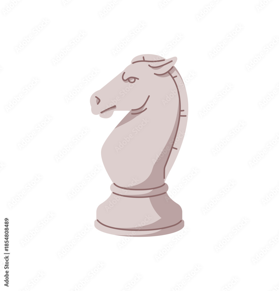 Obraz premium Icon of white knight. Chess piece of horse. Chessman with shape of animal head. Figure to play on chessboard. Strategic boardgame, tactical board game. Flat isolated vector illustration on white