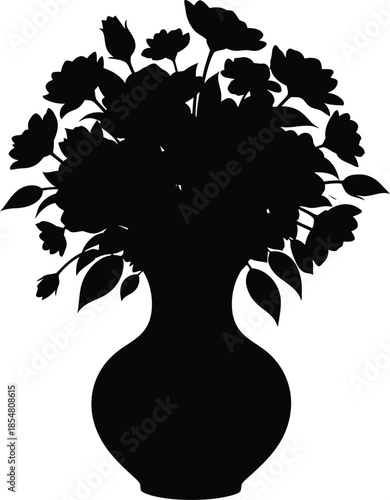 silhouette of flowers in a vase on white background