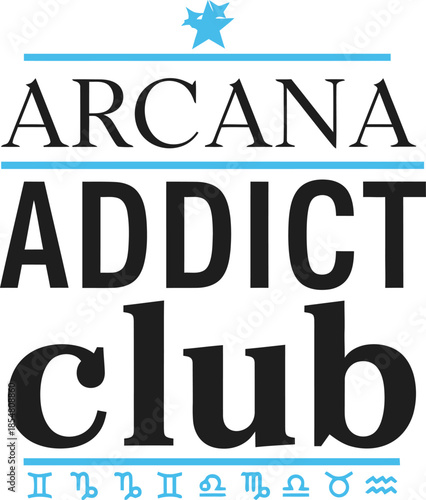 Arcana Addict Club logo stylish gaming emblem for online communities typography t shirt design