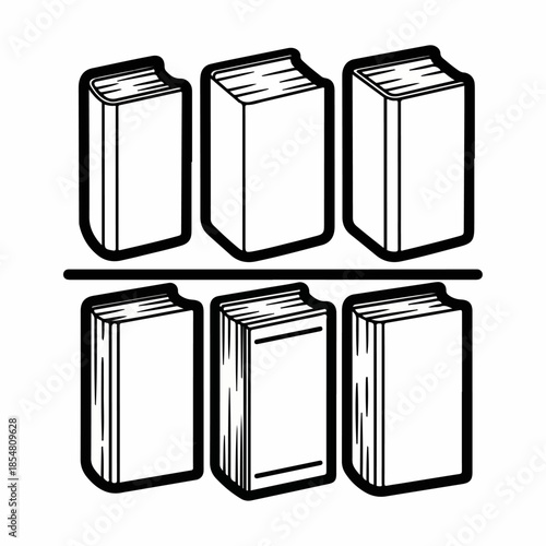 Black and white vector illustration of six closed books arranged in two rows, symbolizing knowledge, study, education, and literature.