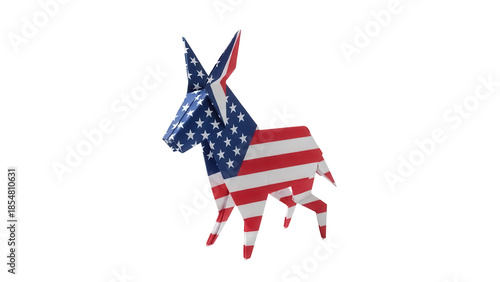 Tableau sur toile Origami donkey with American flag pattern isolated PNG, patriotic symbol for USA