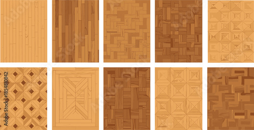 Wood flooring pattern set, parquet and plank styles, interior design texture, home decor surface, cad drawing flat vector illustration