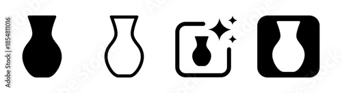 Black flower vase icon vector illustration for indoor and outdoor decoration with transparent PNG background