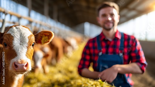 Farm Activity with Livestock in Barn for Animal Breeding and Care Support