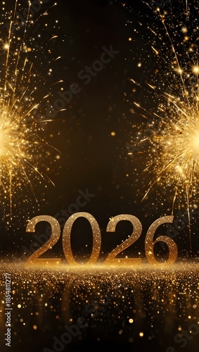 Elegant Gold Happy New Year 2026 Greeting Card Background