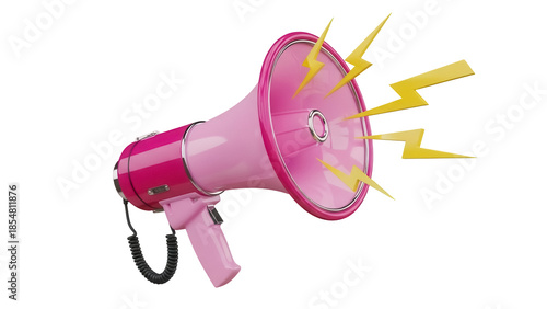 Pink megaphone with lightning bolts PNG isolated on transparent background, announcement and promotion tool for communication