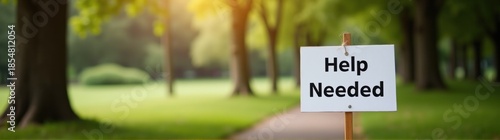 Sign that says help needed on a sidewalk