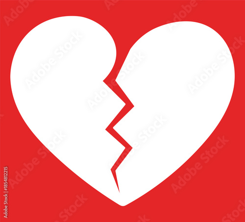 A simple illustration of a white broken heart on a red background